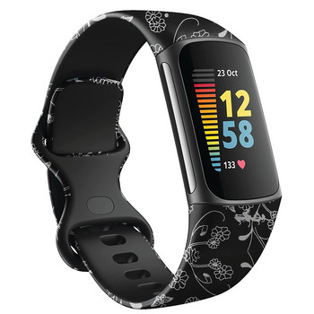 Каишка за Fitbit Charge 5 Wristband Мека силиконова спортна резервна каишка с шаблон за печат за Fitbit Charge 5 гривна correa