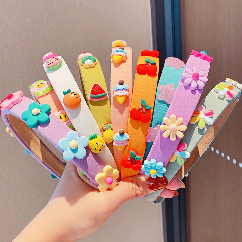 Noi fete drăguțe de desene animate cu flori cu fructe bentițe colorate cu burete pentru păr dulce decorați bentita pentru cap Accesorii pentru păr la modă