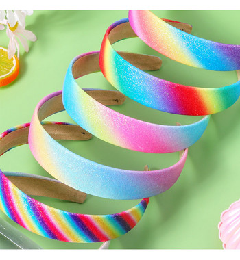 2Pc Glitter Headbands for Girls Rainbow Hair Bands for Little Girl Hair Accessories Sparkly Wide Headband for Kids Cute Headband