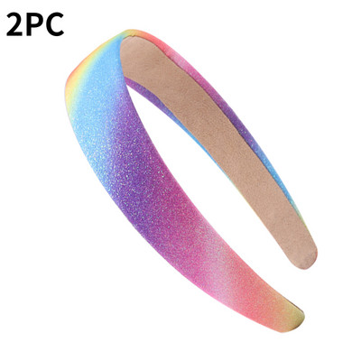 2 buc Bentite cu sclipici pentru fete Benzi de păr curcubeu pentru fetițe Accesorii pentru păr Bandă lată strălucitoare pentru copii Bandă drăguță pentru cap