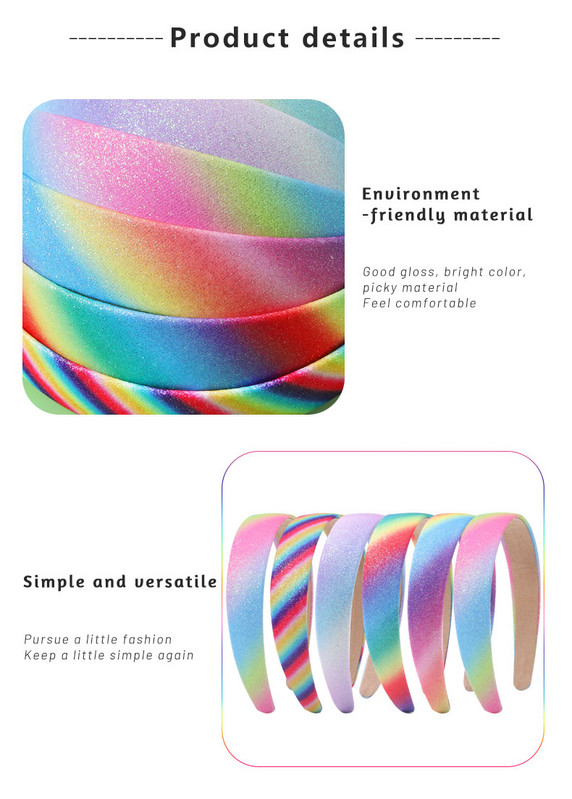 2 buc Bentite cu sclipici pentru fete Benzi de păr curcubeu pentru fetițe Accesorii pentru păr Bandă lată strălucitoare pentru copii Bandă drăguță pentru cap
