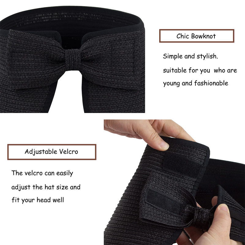 2022 Nový dámsky zrolovateľný slnečný klobúk so širokým okrajom, slamený klobúk, letná skladacia zbaliteľná UV ochranná čiapka na plážové cestovanie