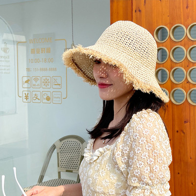 Pălărie de soare simplă pentru fată Pălărie de vară cu boruri largi pentru femei Plajă Panama Pălărie de găleată cu țesătură cu dom de paie Pălărie pentru femeie Pălărie pentru femei