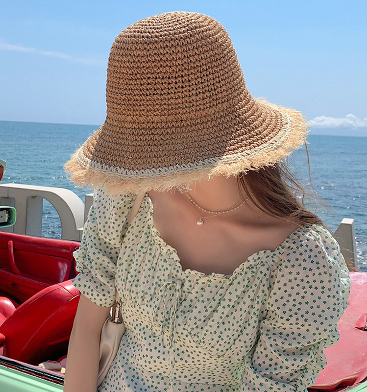 Pălărie de soare simplă pentru fată Pălărie de vară cu boruri largi pentru femei Plajă Panama Pălărie de găleată cu țesătură cu dom de paie Pălărie pentru femeie Pălărie pentru femei