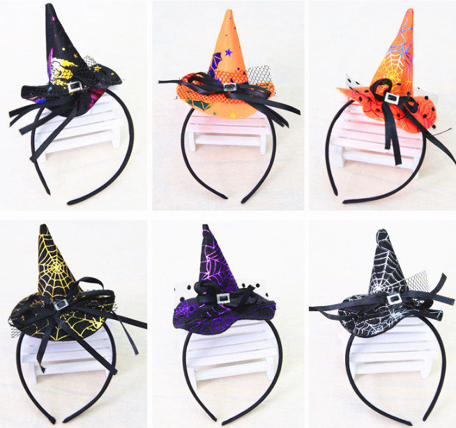 Обръч за коса Хелоуин остра шапка на вещица лента за глава паяжина шапка на вещица призрак фестивал парти танцово шоу лък дантела фиби лента за глава