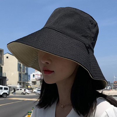 Dvipusė sulankstoma kibiro kepurė moterims mergaitėms Vasarinė skrybėlė nuo saulės Visor Fisherman Cap Anti-UV plataus krašto apsauginiai kepurės