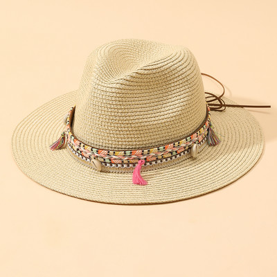 Veleprodaja Ženski ružičasti kaubojski šešir s resicama Floppy šeširi za plažu Ljetni slamnati šeširi Ženski šešir s UV zaštitom Panama šešir od sunca