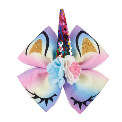 1 ks 6-palcové veľké veľké mašle do vlasov, trblietavé flitrované jednorožcové mašle do vlasov, dúhové mašle do vlasov, sponky do vlasov s aligátorom, vlasové doplnky