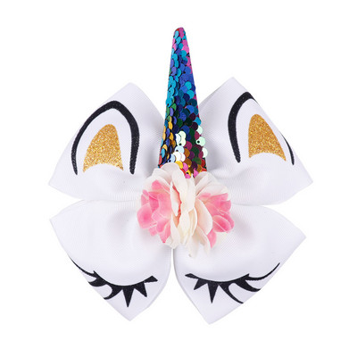 1 ks 6-palcové veľké veľké mašle do vlasov, trblietavé flitrované jednorožcové mašle do vlasov, dúhové mašle do vlasov, sponky do vlasov s aligátorom, vlasové doplnky