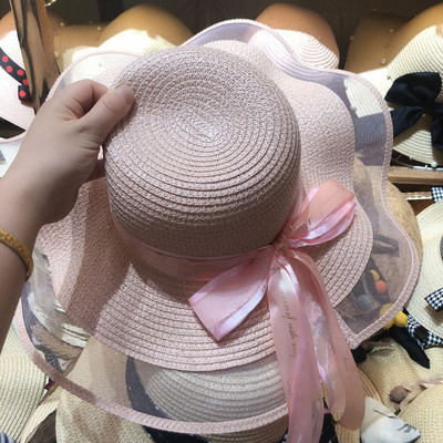 2022 stil coreean femeie paie tifon fundă comună panglică cu boruri mari umbrelă de soare Ins celebritate ieșire moda vacanță pe plajă pălărie de ghețar