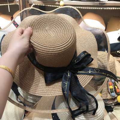 2022 stil coreean femeie paie tifon fundă comună panglică cu boruri mari umbrelă de soare Ins celebritate ieșire moda vacanță pe plajă pălărie de ghețar