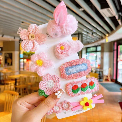 9 vnt. Naujos mielos mergaičių pliušinės triušio plaukų segtukai Animacinių filmų plaukų juostelės Puikūs plaukų aksesuarai Galvos apdangalai Plaukų segtukai Galvos apdangalai Barrettes