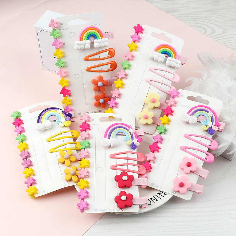 15 τμχ/Σετ Κλιπ για τα μαλλιά μόδας για κορίτσια Κινούμενα σχέδια Rainbow Flowers Kids Cute Mini Claw Clip Barrettes Headwear Αξεσουάρ μαλλιών