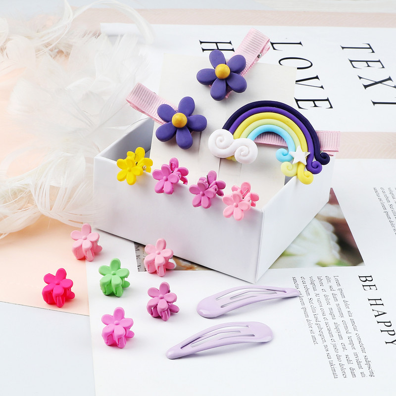 15 τμχ/Σετ Κλιπ για τα μαλλιά μόδας για κορίτσια Κινούμενα σχέδια Rainbow Flowers Kids Cute Mini Claw Clip Barrettes Headwear Αξεσουάρ μαλλιών