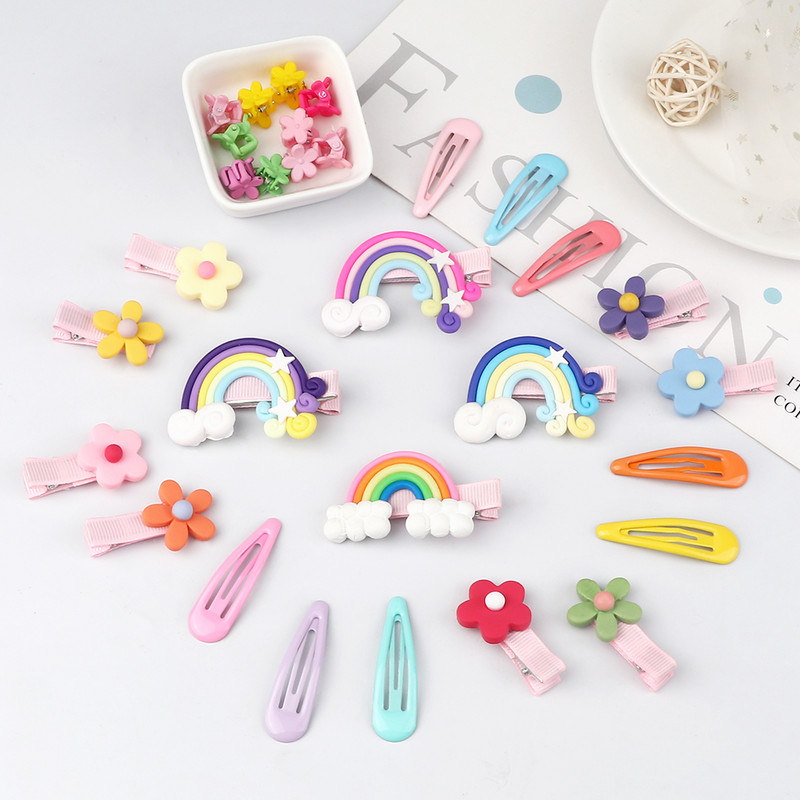 15 τμχ/Σετ Κλιπ για τα μαλλιά μόδας για κορίτσια Κινούμενα σχέδια Rainbow Flowers Kids Cute Mini Claw Clip Barrettes Headwear Αξεσουάρ μαλλιών