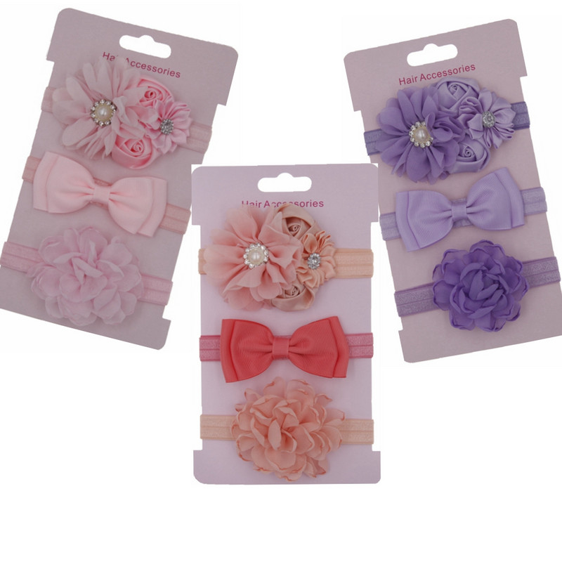 Korėjos kūdikių galvos apdangalų rinkinys Vaikams Rožės perlas Mazgas Gėlės Vintažinės Plaukų juostelės Kūdikių Mergaičių Plaukų Priedai Galvos apdangalai 3vnt/vnt.