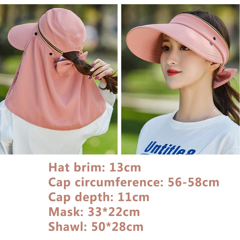 Călărie în aer liber pentru femei, călărie anti-UV, pălărie de soare pliabilă cu boruri mari, gât, protecție facială, mască detașabilă, protecție solară, șapci de plajă, respirabile