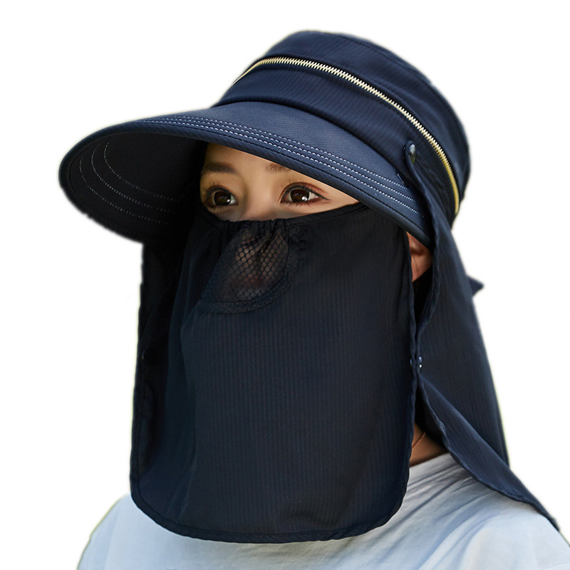 Călărie în aer liber pentru femei, călărie anti-UV, pălărie de soare pliabilă cu boruri mari, gât, protecție facială, mască detașabilă, protecție solară, șapci de plajă, respirabile