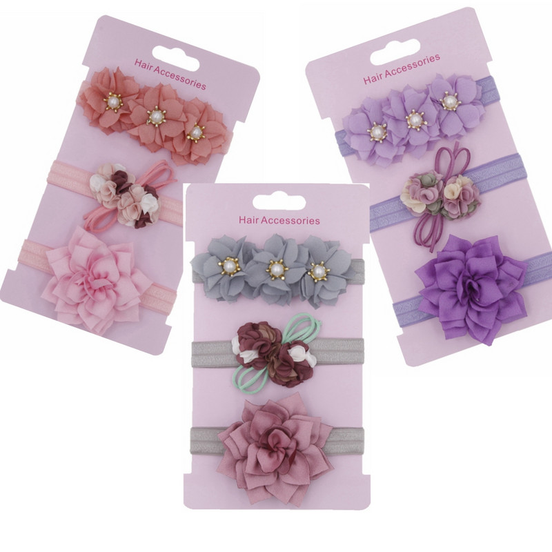 Mazuļu galvassegas komplekts Meitenēm Lotosa ziedi Bowknot Elastīga Matu Lente Mazuļu matu lente Bērnu galvassegas Matu Aksesuāri 3gab/part.