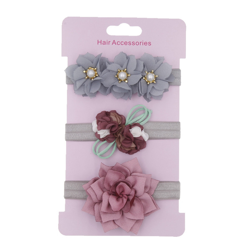 Mazuļu galvassegas komplekts Meitenēm Lotosa ziedi Bowknot Elastīga Matu Lente Mazuļu matu lente Bērnu galvassegas Matu Aksesuāri 3gab/part.