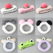 Módna plyšová čelenka do vlasov, roztomilá žabia plyšová loptička, broskyňová, vianočné parohy, dievčenská elastická čelenka, dámske umývanie tváre, vlasové doplnky