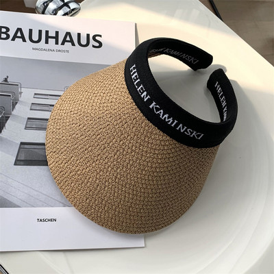 Helen Raffia Panama Straw Empty Top za žene Ljetni šešir Zaštita od sunca Sportovi na otvorenom Ribolov Odmor Plaža Chapeau