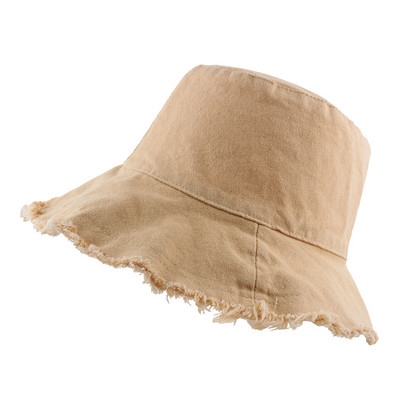 Pălării cu găleată din denim spălat cu ciucuri cu logo personalizat pentru femei, bumbac simplu, cu boruri late, pălărie pliabilă de pescar, șapcă Panama în aer liber, plajă