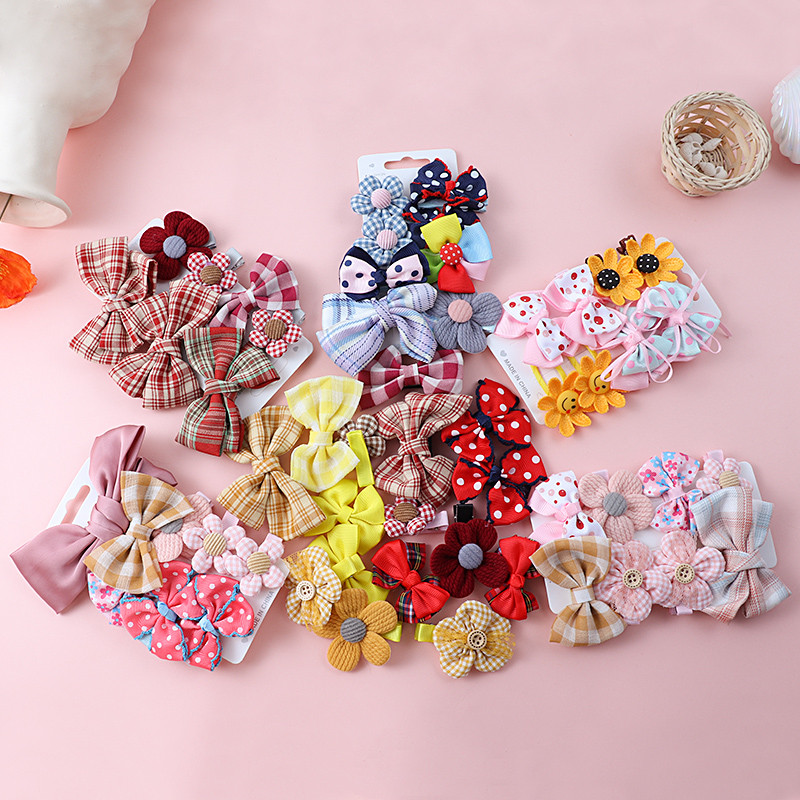 Nová sada kreslených sponiek do vlasov s mašľou a kvetinovou mašľou, roztomilé sponky do vlasov, detské vlasové doplnky, ozdoby na čelenku