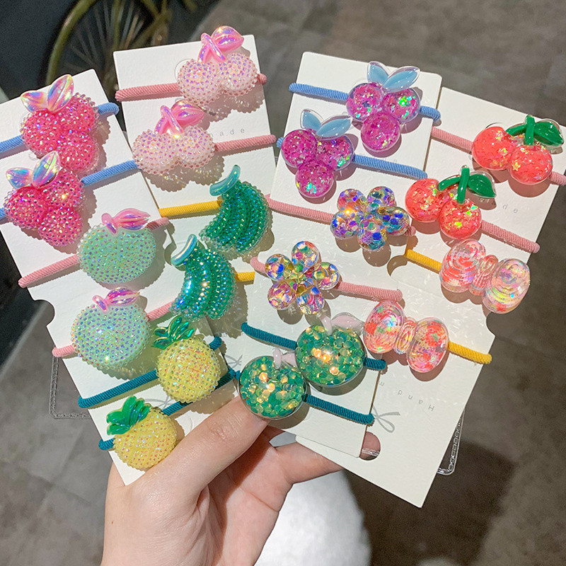 10 ks/lot kórejské detské ovocné módne elastické gumičky sladké dievča princezná čelenka vlasové doplnky ozdoby