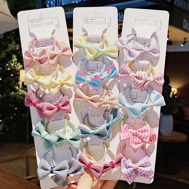 10 bucăți/set fete noi, drăguț, carouri, dungi, benzi de păr cu fundă mică, bentiță dulce pentru copii, benzi de cauciuc, accesorii de păr la modă