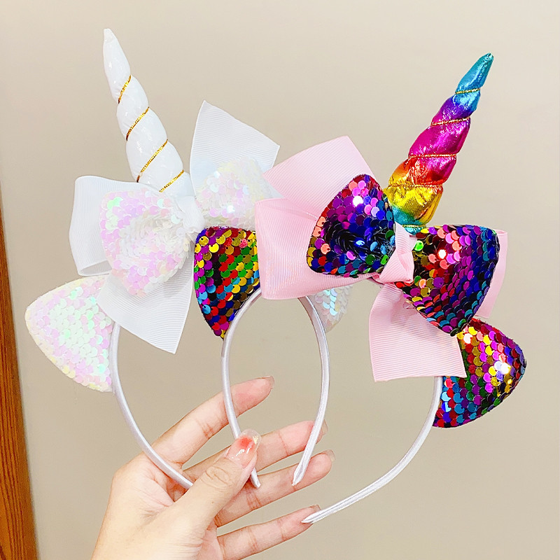 Nova slatka svjetlucava mašna Mačje uši Jednorog traka za kosu za djevojke Party Festival Ukrasite kosu Traka za glavu Dječji ljupki dodaci za kosu