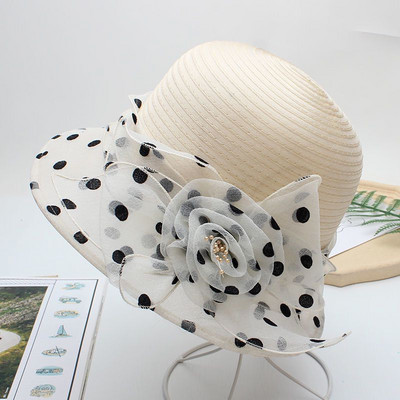 Nova modna elegantna cvjetna organza točkasta crkvena kapa za 2022. za žene, sklopivi šešir za vjenčanje, ljetna kapa za zaštitu od sunca za plažu