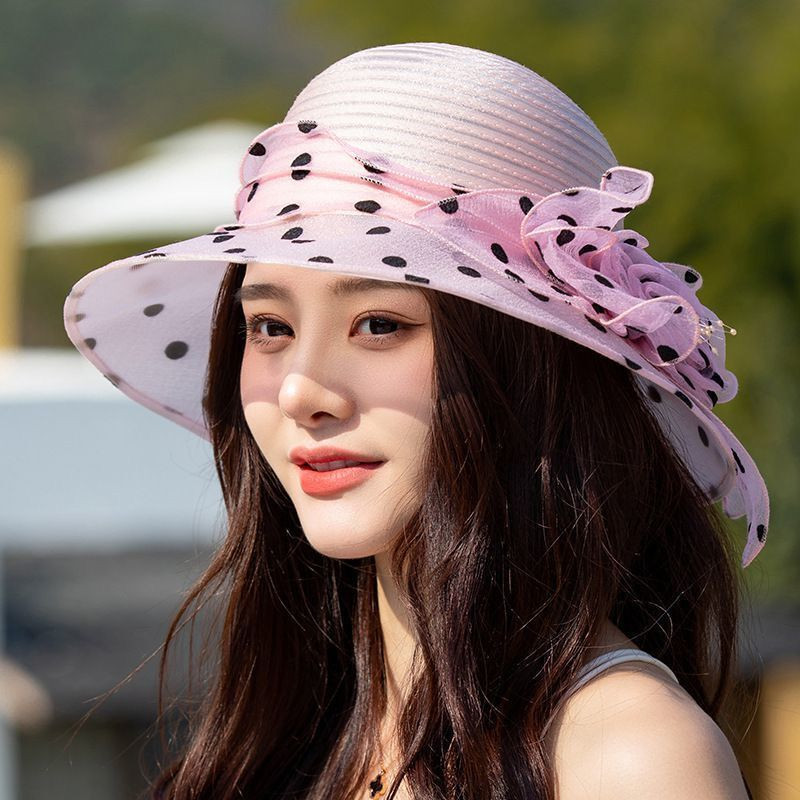 Nova modna elegantna cvjetna organza točkasta crkvena kapa za 2022. za žene, sklopivi šešir za vjenčanje, ljetna kapa za zaštitu od sunca za plažu