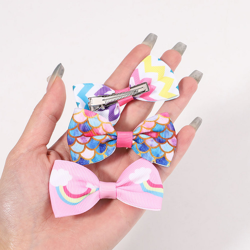 10 gab./komplekts 2,1 collu vienradzis varavīksnes apdruka loki matu sprādzes bērniem meitenēm multfilmu dizaina matadatas Galvassegas modes matu aksesuāri