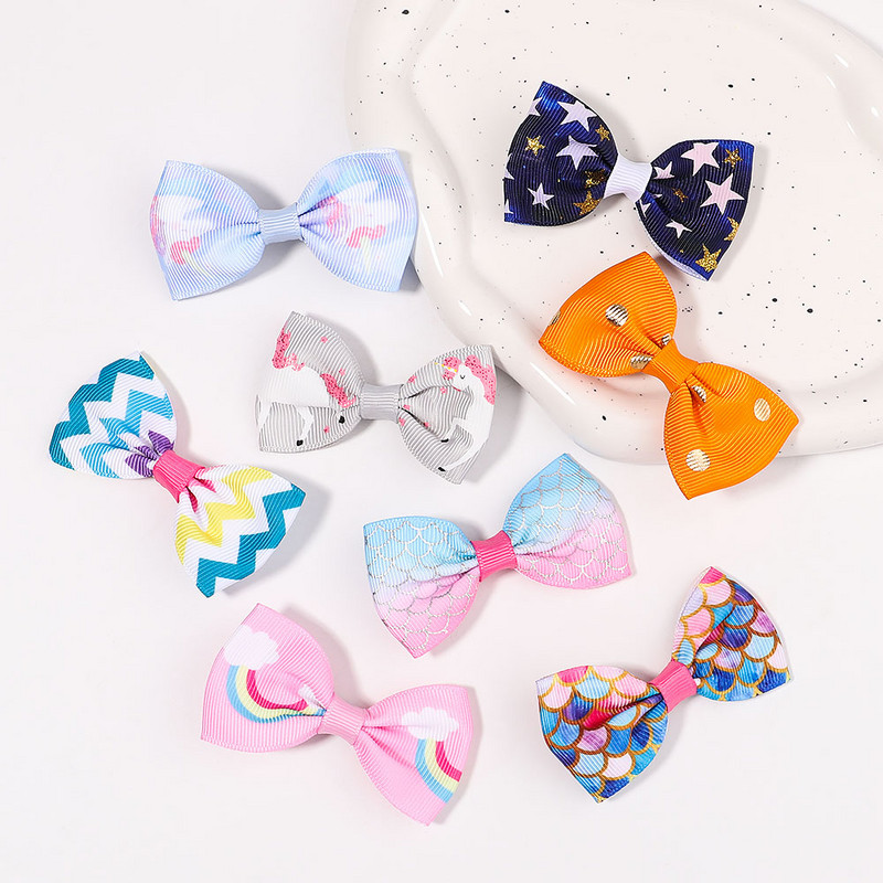 10 gab./komplekts 2,1 collu vienradzis varavīksnes apdruka loki matu sprādzes bērniem meitenēm multfilmu dizaina matadatas Galvassegas modes matu aksesuāri