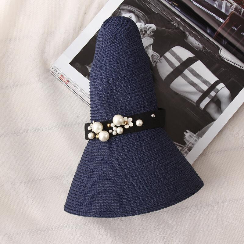 2019. Vruća rasprodaja, okrugli vrh od rafije, slamnati šeširi sa širokim obodom, ljetni šeširi za sunce za žene s šeširima za plažu za slobodno vrijeme, ravnim gorama