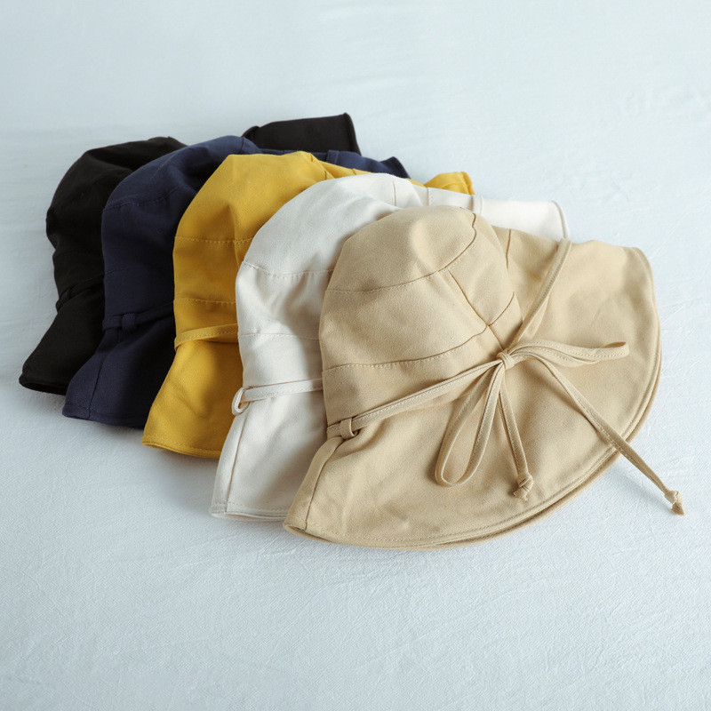 Letné nové dámske klobúky 2022, jednofarebné mašle, mäkké bavlnené vonkajšie slnečné klobúky, plážové panamské čiapky so širokým okrajom, rybárske klobúky