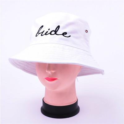 Jauna ar izšūtu burtu līgavas kausa cepure salokāma mazgāta materiāla Zvejnieka cepures sievietēm āra sauļošanās Panamas vāciņš