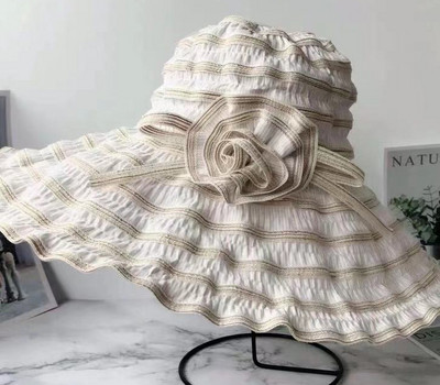 HT1676 2018. novi modni ženski šešir u korejskom stilu s cvijećem koji se može pakirati, veliki šešir sa širokim obodom, anti-UV podesivi ženski šešir za sunčanje na plažu