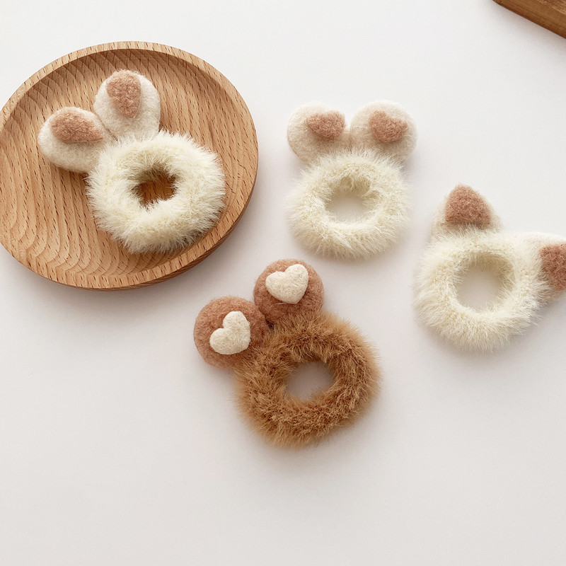 2kom Crtane mačje uši Zeko Elastične trake za kosu Držač za kosu u repu za djevojčice Kava Tople boje Cvjetne ukosnice Guma za kosu od umjetnog krzna