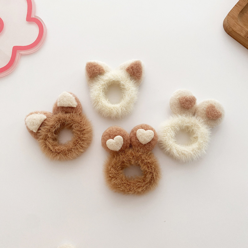 2kom Crtane mačje uši Zeko Elastične trake za kosu Držač za kosu u repu za djevojčice Kava Tople boje Cvjetne ukosnice Guma za kosu od umjetnog krzna