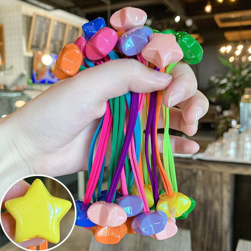 2vnt./vnt Vaikai Mieli animaciniai filmukai Žvaigždės Scrunchies Guminės juostelės Mergaitėms Gražios akrilinės elastinės plaukų juostelės Vaikų plaukų aksesuarai