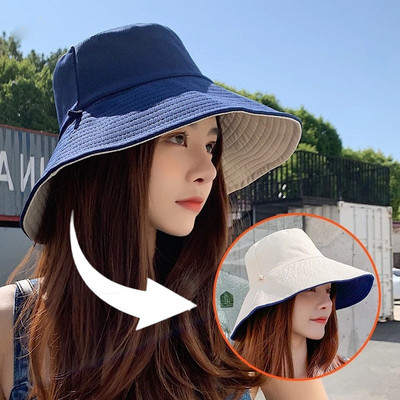 Καλοκαιρινά καπέλα διπλής όψης Μόδα με μεγάλο γείσο Πτυσσόμενο μασίφ γυναικείο καπέλο ηλίου Καπέλα εξωτερικής παραλίας Καπέλα ψαρά για ταξίδια