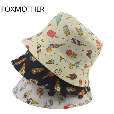FOXMOTHER Új divat Aranyos tavaszi nyár fekete fehér fagylalt popsikára nyomott vödör, napozósapkák Gorras