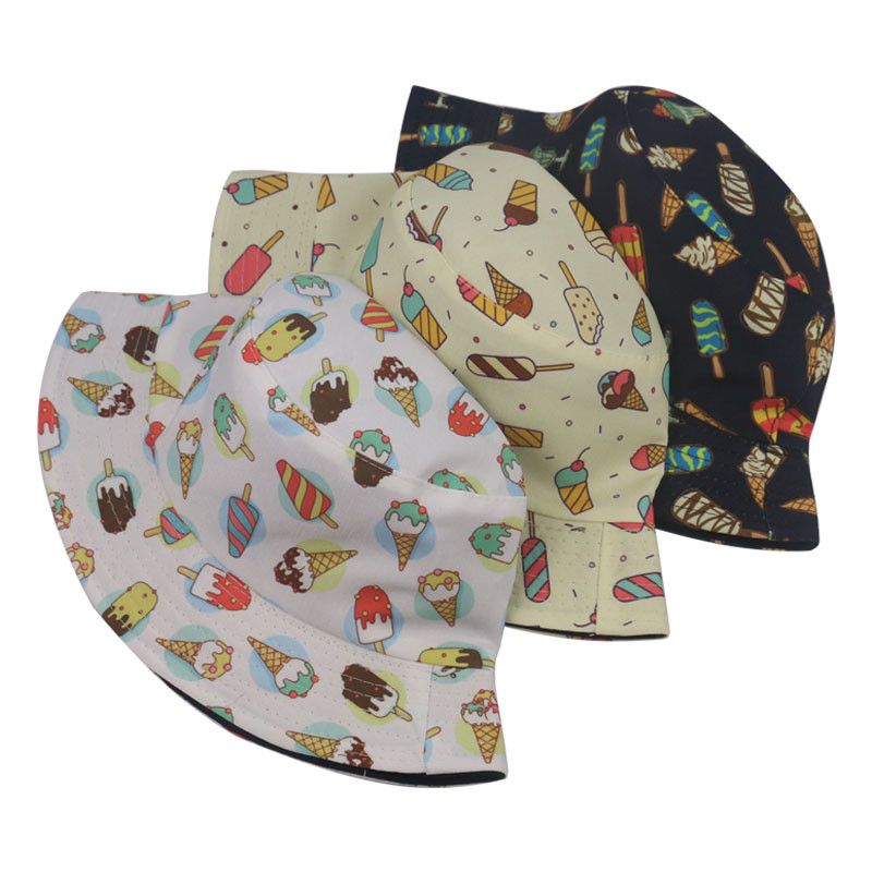 FOXMOTHER Új divat Aranyos tavaszi nyár fekete fehér fagylalt popsikára nyomott vödör, napozósapkák Gorras