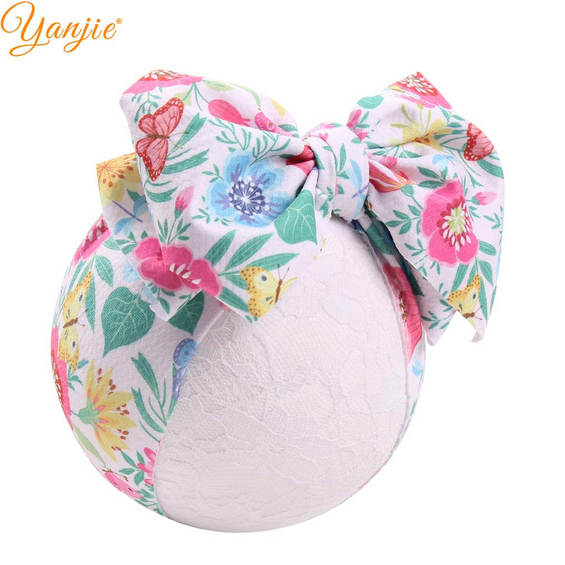 YANJIE 2023 Nové veľké 7" mašle do vlasov s uzlom, čelenka s potlačou guľky, elastická čelenka, DIY dievčenské vlasové doplnky pre bábätká