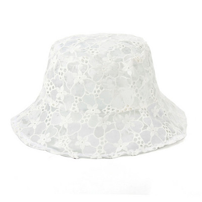 Pălărie cu găleată cu flori din dantelă pentru femei, cu plasă goală, pălărie Panama transparentă pentru femei, pălărie moale de vară pentru pescar de soare