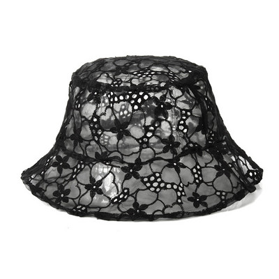 Pălărie cu găleată cu flori din dantelă pentru femei, cu plasă goală, pălărie Panama transparentă pentru femei, pălărie moale de vară pentru pescar de soare