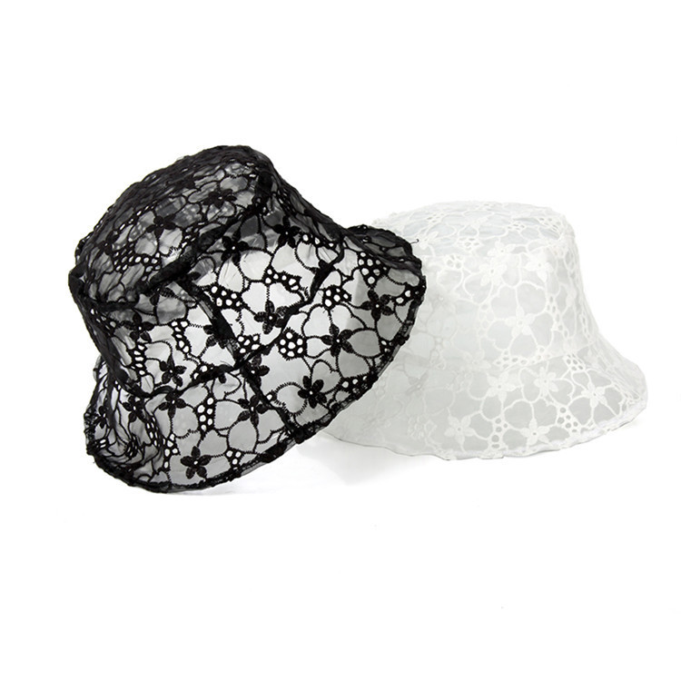 Pălărie cu găleată cu flori din dantelă pentru femei, cu plasă goală, pălărie Panama transparentă pentru femei, pălărie moale de vară pentru pescar de soare