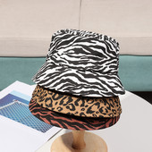 Pălărie de pescar pentru femei de vară, cu imprimeu de leopard, cu model de animale, pălărie de soare pliabilă, pălărie de plajă în aer liber cu protecție UV